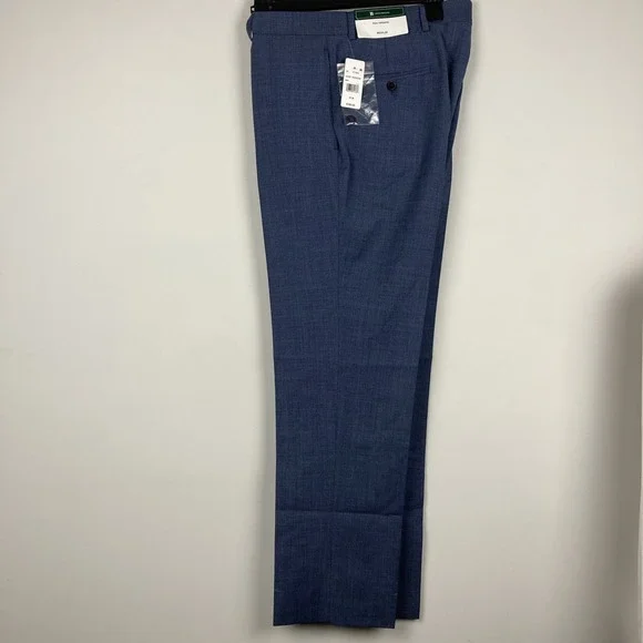 Brooks Brothers Mens Classic fit Dress Pants 33W 30L Denim Blue Check Stretch